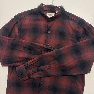 Naked & Famous Mens Mandarin Collar Shadow Plaid Long Sleeve Button Down Size M